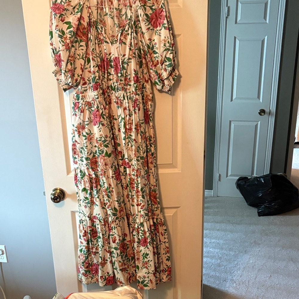 Anthropologie Pink and Green Floral Dress
